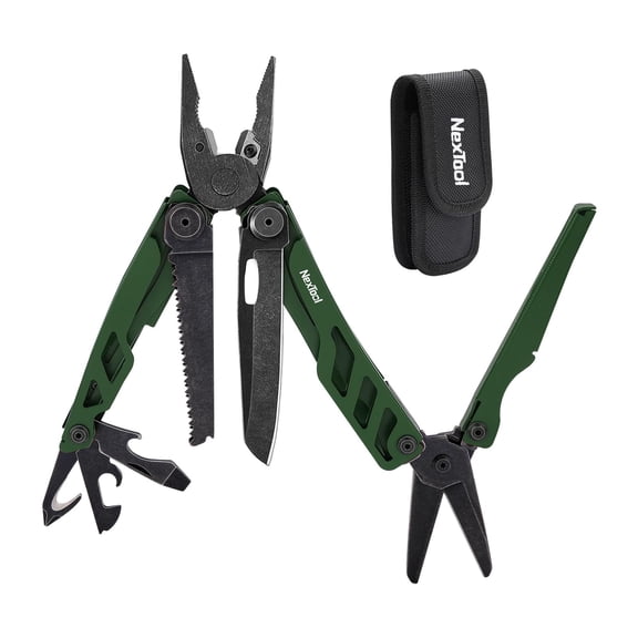 NexTool Flagship Pro, Multi Tool, Multitool Pliers with Folding Scissors, Replaceable Wire Cutters and Safety Locking, Multi Tool Pocket Knife, Survival Tools with Glass Breaker, Gifts for Men-Green