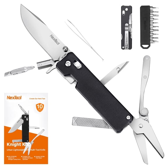NexTool Knight K30 Multitool,11-in-1 Pocket Knife Multi tool with Axis Lock,Serrated Scissors,Tweezers,Awl,4mm 10-in-1 Bit Set for DIYRepairsGifts