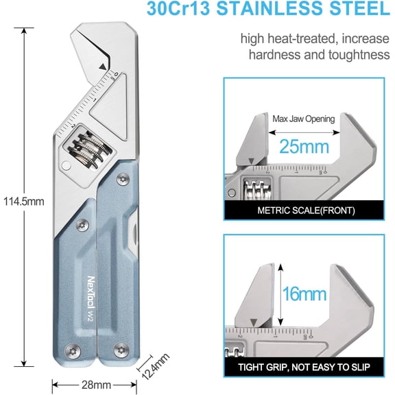 NexTool W2, 8 in 1 Multi Tool with Adjustable Wrench, Multitool Pliers, Pocket Knife, Screwdriver and File, Multi-Tool with 9 in 1 Bits Set and Nylon Sheath for Cycling Maintenance, Household Repairs