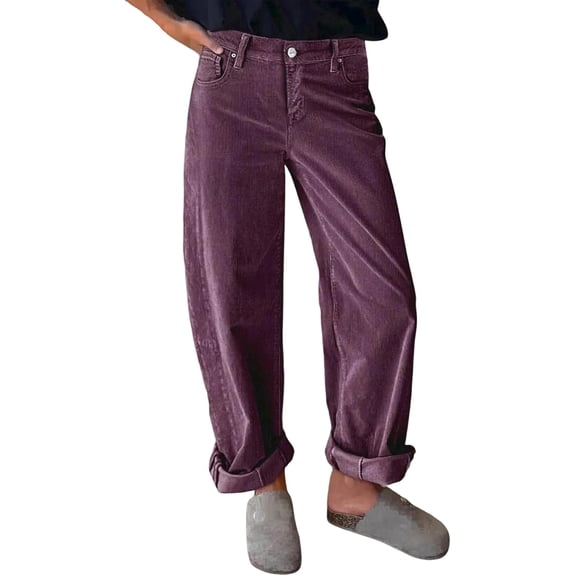 CUKOLSXA Barrel Pants Women Wide Leg Lounge Palazzo Harem Corduroy Pants Casual Trousers with Pockets, Purple