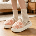 thumbnail image 1 of NexTorq Checkered Slipper House Slippers for Women Men Plush Warm Fuzzy Slippers Flyffy Bedroom Shoes Indoor Slip On US:9 (EU:40-41), 1 of 6