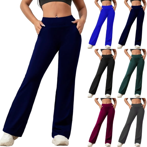 CUKOLSXA Crazy Yoga Leggings Womens Yoga Pants Womens Flare Leggings with Tummy Control High Waist and Wide Leg Pants Bootcut Bootleg Athletic Workout Gym Yoga Pants Dark Blue S