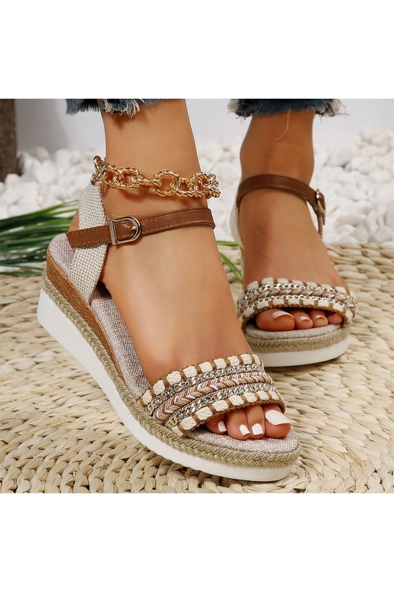 Espadrille Wedge Sandals for Women Open Toe Ankle Strap Platform Heels Wide Width Dressy Casual Summer Walking Shoes with Arch Support for Vacation Wedding Office Outdoor Daily Wear