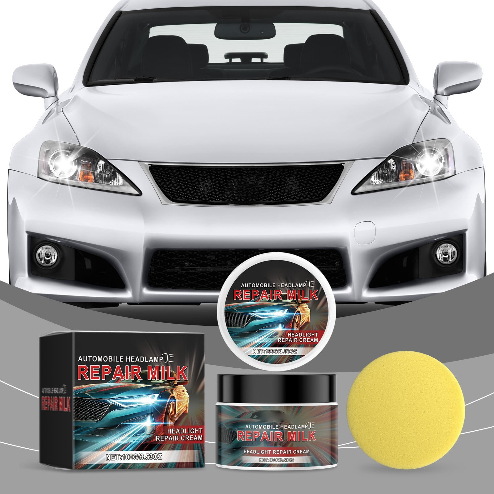 NexTorq Headlight Polishing Kit - Ceramic Headlight Restoration Kit - Car Headlight Cleaner - Headlights Restoration Kit - 100G/3.53 OZ - Black