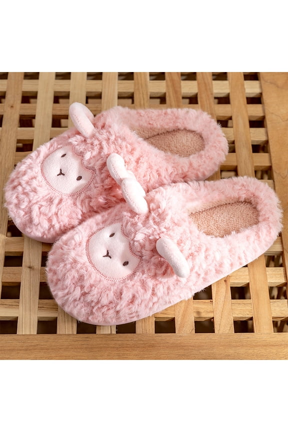 House Slippers for Women Cute Slippers for Women Gifts for Women With Cute Fluffy Sheep Lamb Animal Face Warm Plush Lining Non Slip Flexible Soft Sole Cozy Winter Indoor Bedroom Shoes, Pink