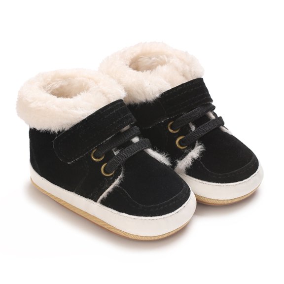 NexTorq Infa'nt Fleece Snow Boots, Soft Hook and Loop Warm Winter Booties with Anti-Slip Sole for B'aby First Walkers and Cold Weather Gentle Warm Footwear for First Steps in Cold Weather Black