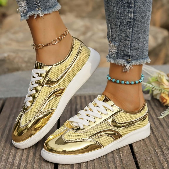 NexTorq Ladies Shoes, Womens Sneakers Lightweight Walking Sports Shoes for Woman Breathable Comfortable Casual Athletic Sneakers Summer Hollow Mesh Breathable Casual Sports Shoes, Gold, 5.5