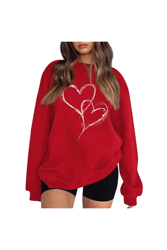 Love Sweatshirt - Valentine Shirts for Women Love Heart Sweater Casual Long Sleeve Crewneck Pullover Sweatshirts Valentines The Day Tops D2-Red XXXL