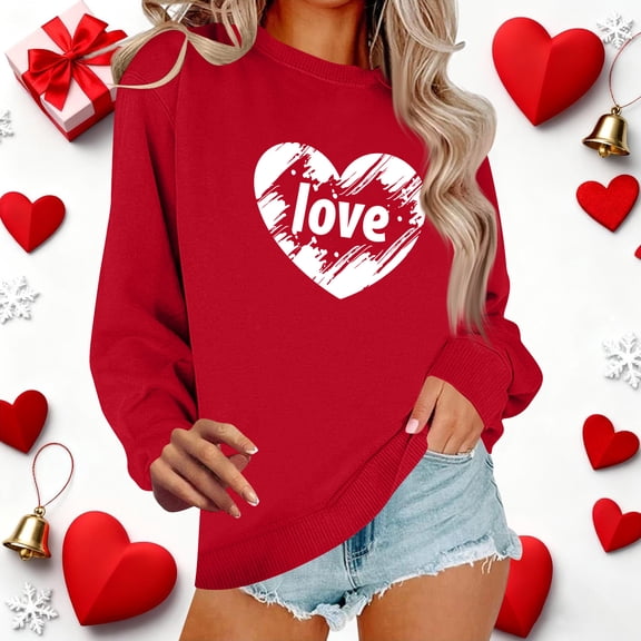 NexTorq Love Sweatshirt - Valentine Sweatshirts for Women Oversized Love Heart Graphic Sweatshirts Spring Long Sleeve Crewneck Pullover Tops I1-Red XXL