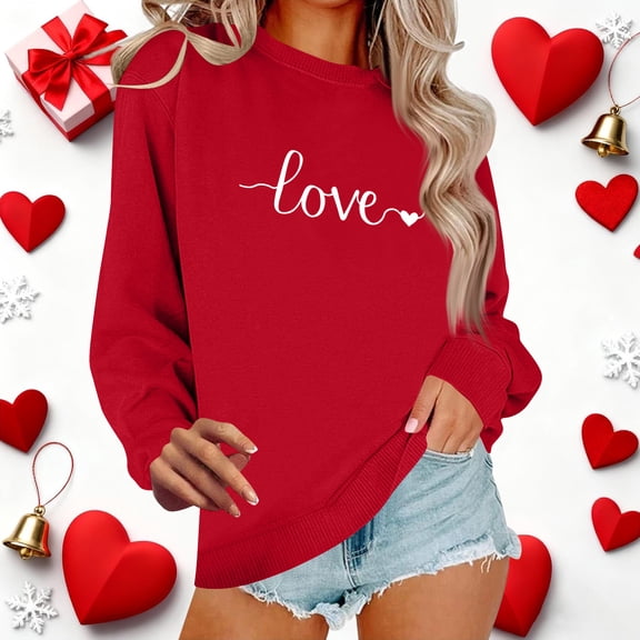NexTorq Love Sweatshirt - Valentine Sweatshirts for Women Oversized Love Heart Graphic Sweatshirts Spring Long Sleeve Crewneck Pullover Tops J5-Red L