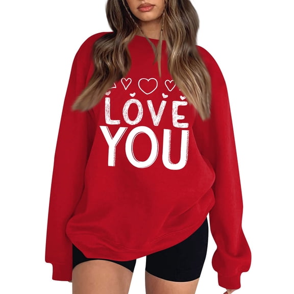 NexTorq Love Sweatshirt - Valentines Sweatshirt for Women Funny Love Heart Printed Shirts Casual Valentine Long Sleeve Crew Neck Pullover Tops B9-Red XL