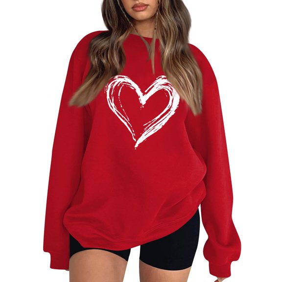 NexTorq Love Sweatshirt - Valentines Sweatshirt for Women Funny Love Heart Printed Shirts Casual Valentine Long Sleeve Crew Neck Pullover Tops C9-Red XL