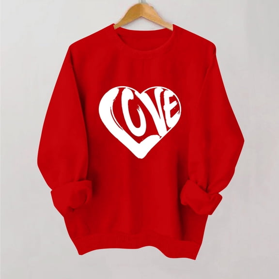 NexTorq Love Sweatshirt - Valentines Sweatshirts for Women,Cute Love Heart Graphic Plus Size Shirts Long Sleeve Crewneck Pullover Tops Q4-Red S