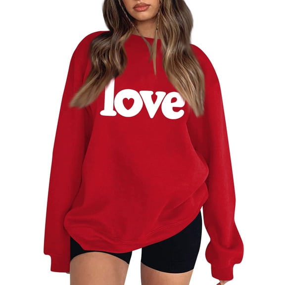 NexTorq Love Sweatshirt - Valentines Sweatshirts for Women Love Heart Graphic Pullover Crewneck Long Sleeve Tops Valentine's Day Sweatshirt B3-Red XL