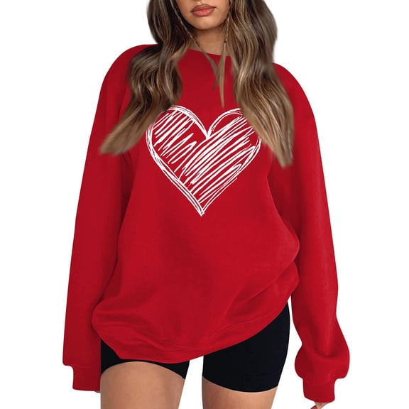 NexTorq Love Sweatshirt - Valentines Sweatshirts for Women Love Heart Graphic Pullover Crewneck Long Sleeve Tops Valentine's Day Sweatshirt C8-Red L