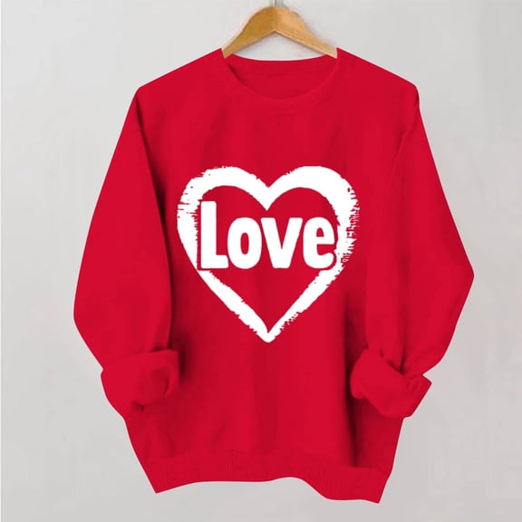 NexTorq Love Sweatshirt - Valentines Sweatshirts for Women Love Heart Graphic Pullover Crewneck Long Sleeve Tops Valentine's Day Sweatshirt H4-Red XL
