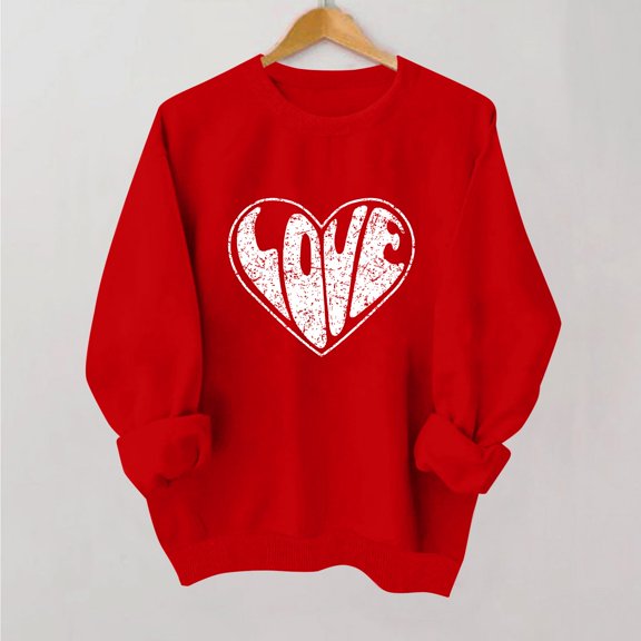 NexTorq Love Sweatshirt - Valentines Sweatshirts for Women Love Heart Graphic Pullover Crewneck Long Sleeve Tops Valentine's Day Sweatshirt Q2-Red XL