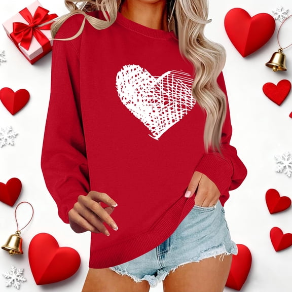 NexTorq Love Sweatshirt - Women's Fashionable Casual Long-Sleeved Valentine's Day Heart Print Pullover Sweatshirt M3-Red XL