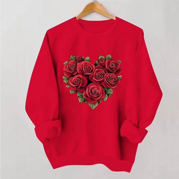 NexTorq Love Sweatshirt - Womens Valentines Sweatshirt Love Heart Graphic Pullover Cute Casual Long Sleeve Crewneck Holiday Party Tops H6-Red XL