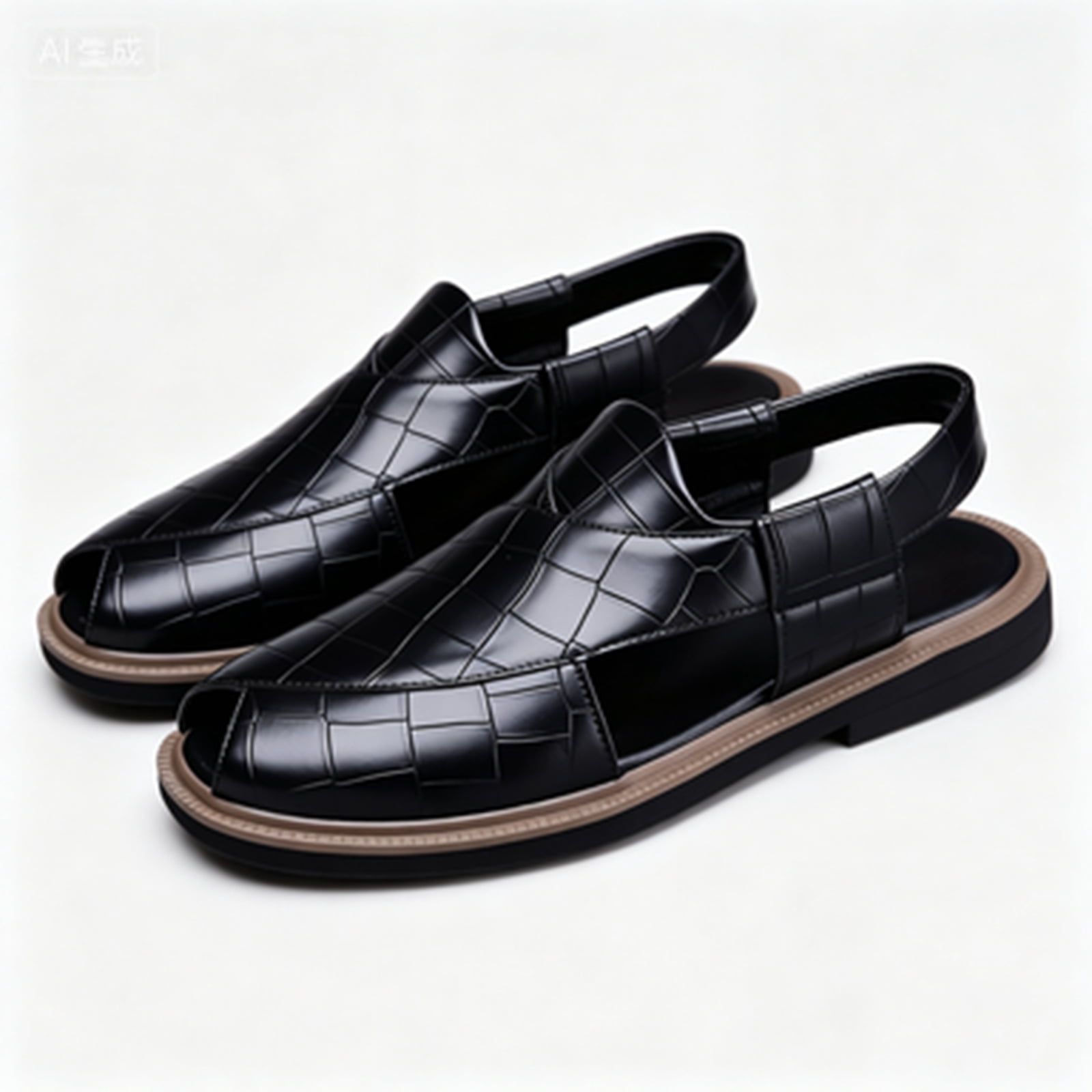 Men\'s Woven Faux Leather Close-Toe Sandals with Ankle Strap Arch Support Men main image 3
