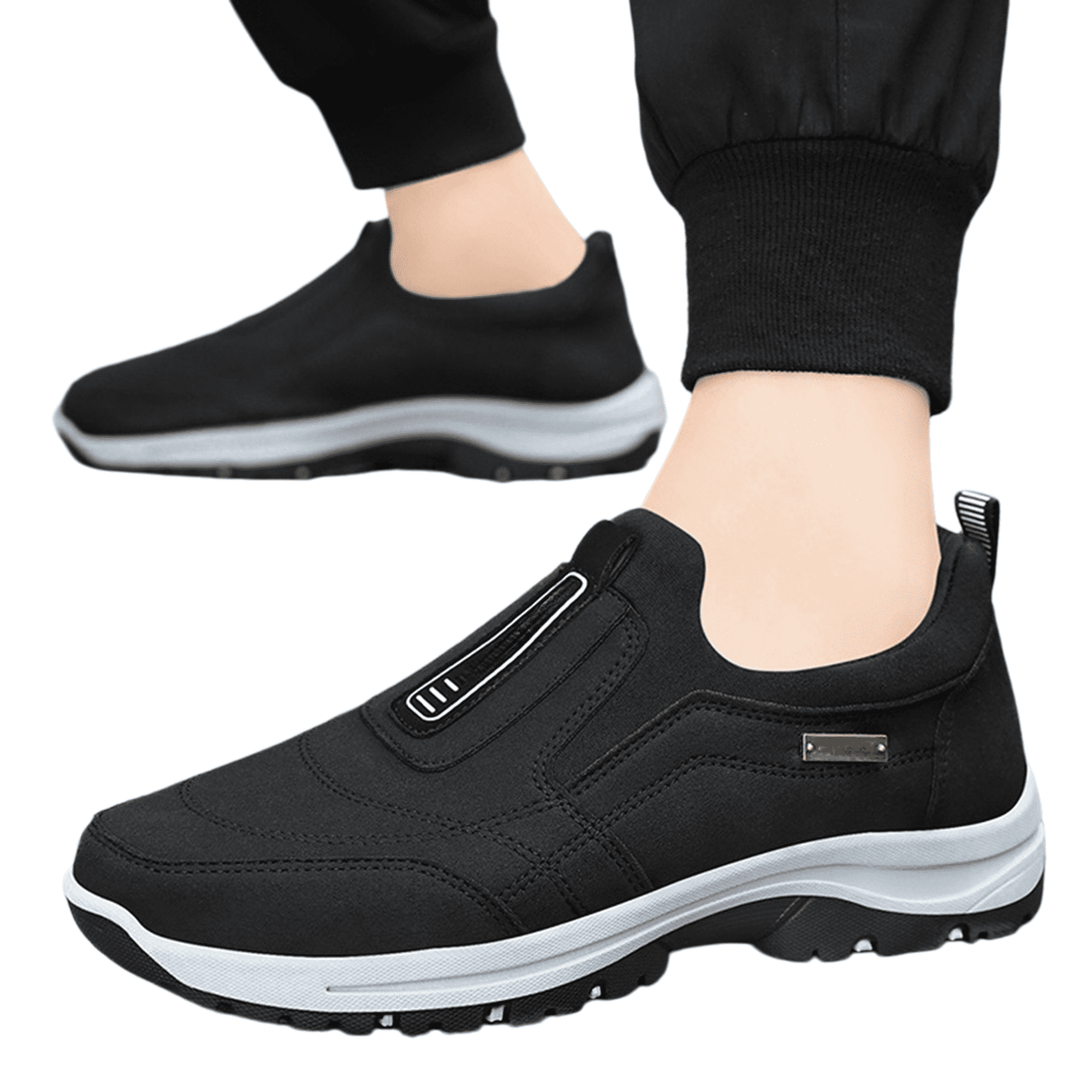NexTorq Mens Lightweight Sneakers, Mens Casual Shoes, Orthopedic Shoes Men's Slip-On Lightweight Work Shoes for Outdoor Hiking Waterproof Canvas Walking Shoes with Arch Support Black 9