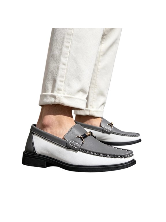Mens Loafers Slip On Shoes Leather Casual Dress Footwear Square Toe Comfortable Lightweight Shoes for Work Office Daily Wear Plus Size for Everyday Gray US-8.5 (EU-41)