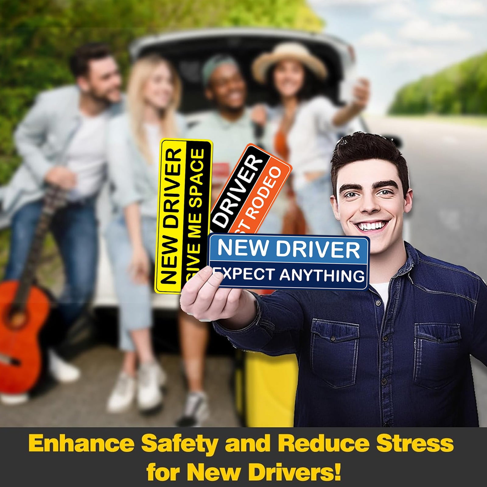 New Driver Car Magnets - 2-Pack Reflective Bumper Stickers, Funny Removable Safety Signs - View #8