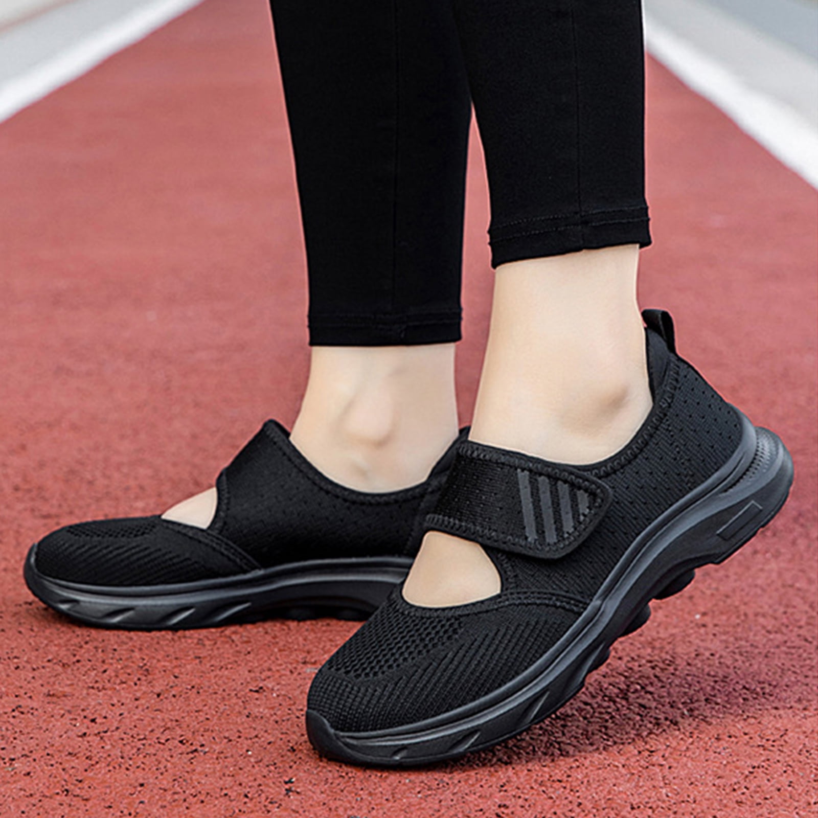 NexTorq Non Slip Shoes for Women, Women's Mesh Adjustable Nurse Shoes Comfortable Hollow Breathable Working Orthotic Wedges Mary Jane Lightweight Out Granny Non-Slip Walking Shoe Black 8