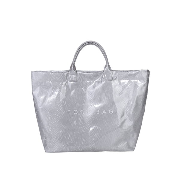 NexTorq PVC Tote Bag Women's Letters Print Hobo Handbag Waterproof Plastic Tote Purse for Work, Beach, Shopping, Silver