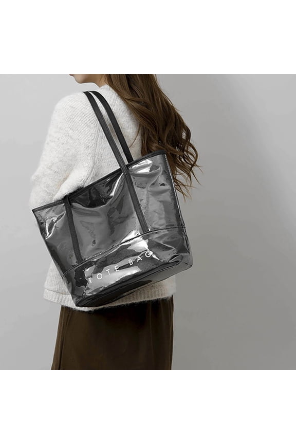 PVC Tote Women Weekender Bag Large Shopper Handbag Tote Bag Letters Print Handbags Oversize Shoulder Travel Purse, Black