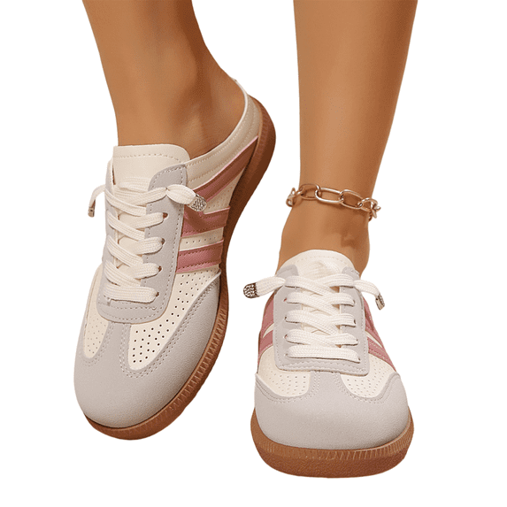 NexTorq Retro Style Fashion Sneakers for Women 2026, Low-Top Mules Open Back Mesh Sneakers Slip On Backless Casual Slides Breathable Comfortable Sports Round Toe Lace Up Walking Shoes for Daily Wear