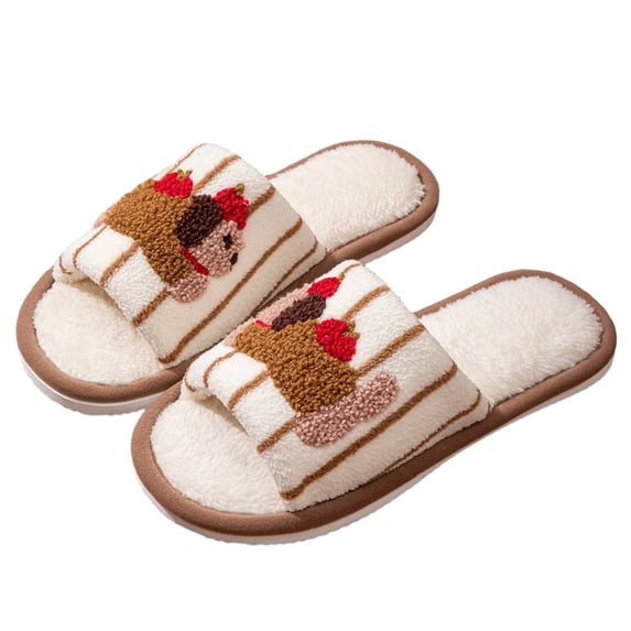 NexTorq Striped Dachshund Fuzzy Open Toe Slippers for Women Wide Large Size Slip On Indoor Bedroom House Slippers Soft Fluffy Comfort Womens Home Footwear, Coffee, 8