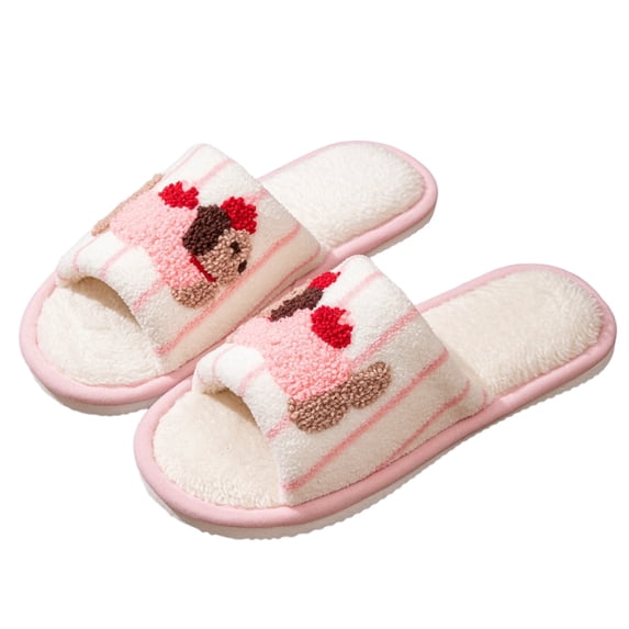 NexTorq Striped Dachshund Fuzzy Open Toe Slippers for Women Wide Large Size Slip On Indoor Bedroom House Slippers Soft Fluffy Comfort Womens Home Footwear, Pink, 7