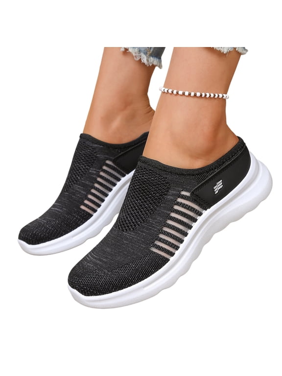 Summer Shoes for Women, Mesh Shoes, Women's Mules, Walking Shoes Women, Backless Sneakers for Women, Womens Breathable Mesh Walking Mules Sneakers Open Back Slip On Shoes, Black, 9