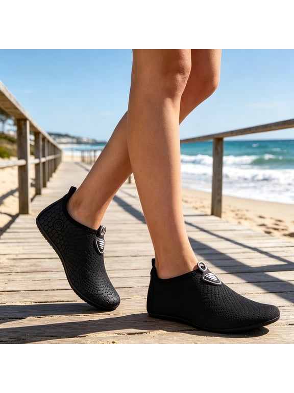 Swimming Shoes, Barefoot Shoes for Women, Womens Beach Shoes, Men's Water Shoes, Barefoot Quick-Dry Water Sports Shoes Aqua Socks for Swim Beach Pool Surf Yoga for Women Men, Black, 9