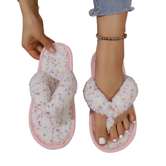 NexTorq Thong Slippers for Women Flip Flop Slippers House Slippers With Cozy Textured Fleece Upper Fuzzy Plush Lining Open Toe Comfortable Slip On Lightweight Indoor Bedroom Home Shoes Ladies, Beige