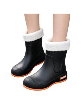 Unisex Rain Boots Ankle Rainshoes Fleece Lined Waterproof Footwear Low Top Mud Shoes Men Womens Slip on Slip Resistant Warm Insulated Rubber Wellies Lightweight Outerwear for Rainy Days