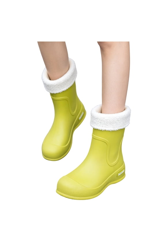 Unisex Rain Boots Ankle Rainshoes Fleece Lined Waterproof Footwear Low Top Mud Shoes Men Womens Slip on Slip Resistant Warm Insulated Rubber Wellies Lightweight Outerwear for Rainy Days