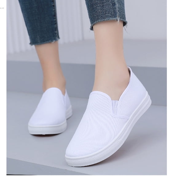 NexTorq Unisex Static Proof Shoes Women's Slip on Shoes Canvas Sneakers Loafers Non Slip Shoes Low Top Casual Shoes White 38
