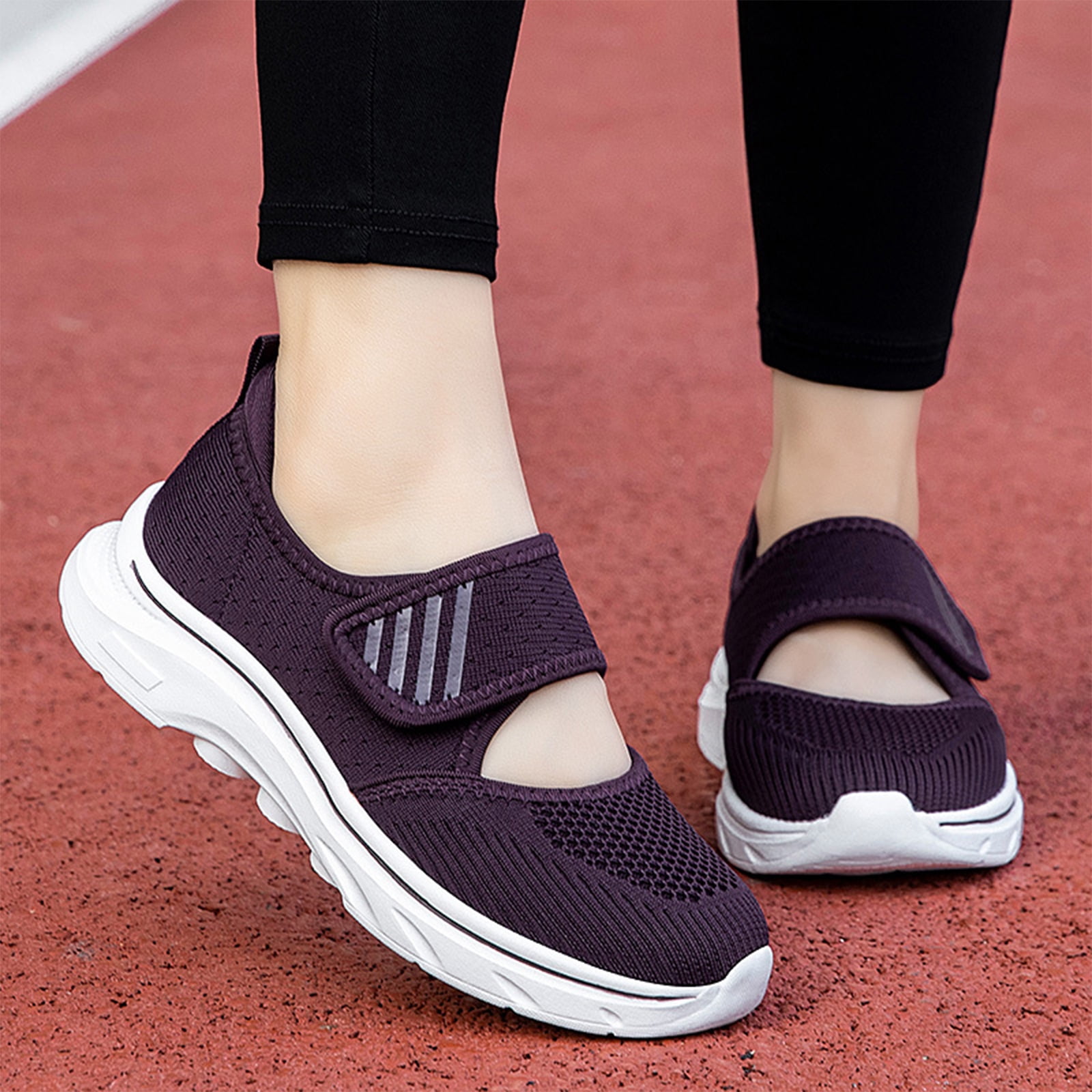 NexTorq Walking Shoes Women, Women's Mesh Adjustable Nurse Shoes Comfortable Hollow Breathable Working Orthotic Wedges Mary Jane Lightweight Out Granny Non-Slip Walking Shoe Dark Purple 6
