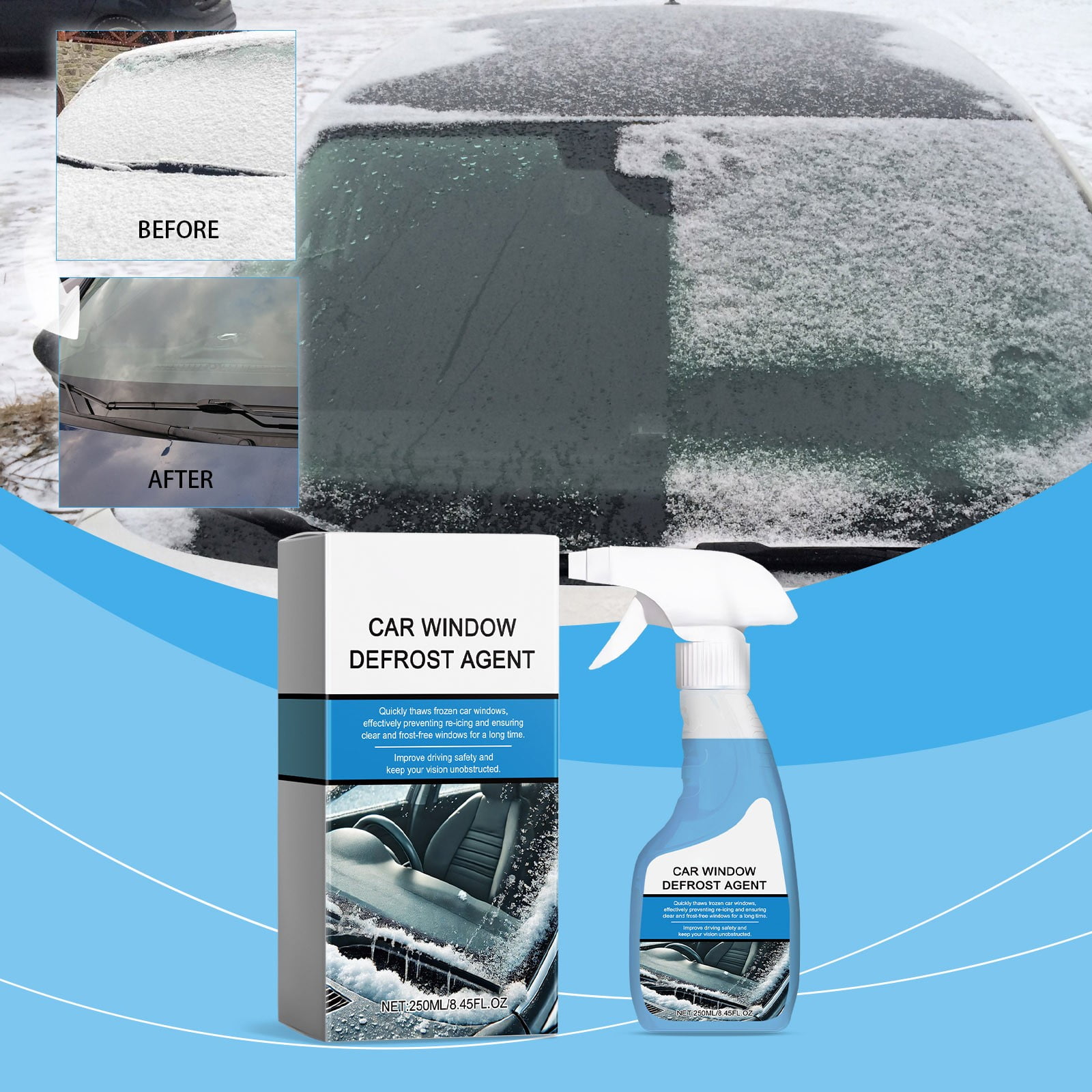 NexTorq Windshield Defroster Spray - Anti Fog Spray for Windshield - Defrost Spray Windshield - Anti Fog Windshield - 250ML/8.45FL.OZ
