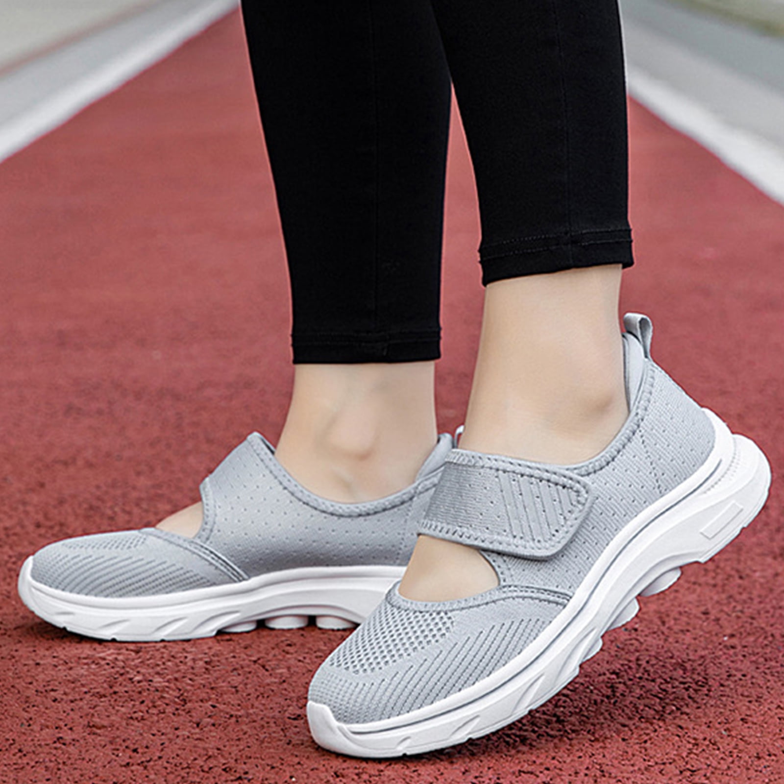 NexTorq Woman Sneakers, Women's Mesh Adjustable Nurse Shoes Comfortable Hollow Breathable Working Orthotic Wedges Mary Jane Lightweight Out Granny Non-Slip Walking Shoe Light Gray 8