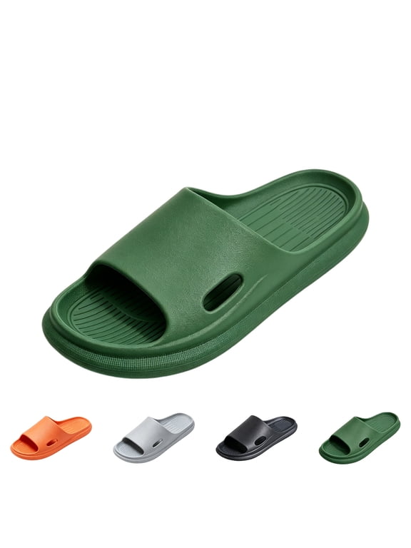 Women & Men Shower Slippers Open Toe House Slides Bathroom Sandals, Army Green, 9