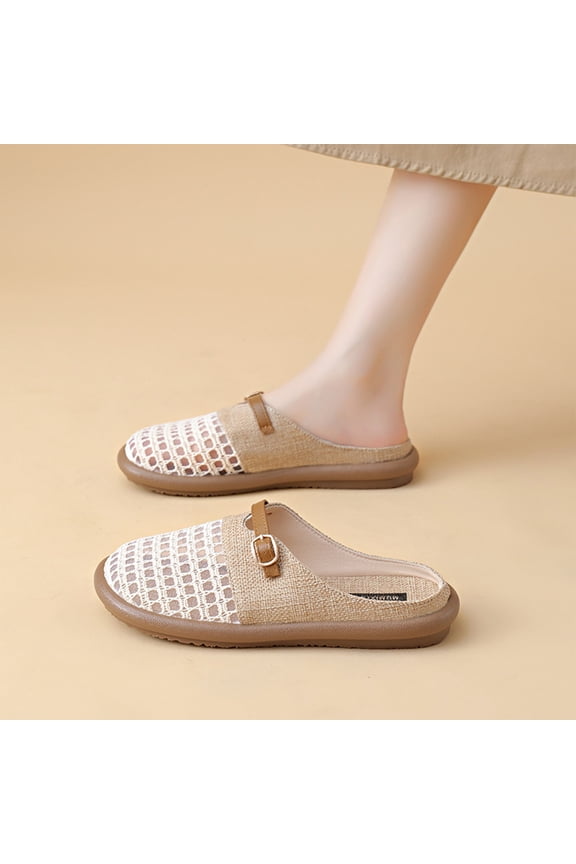 Women's Breathable Linen Mesh Closed Toe Mules, Ladies Breathable Mesh Mules Hollow Out Summer Clogs, Lightweight Casual Slip On Shoes with Adjustable Metal Buckle, White, 36