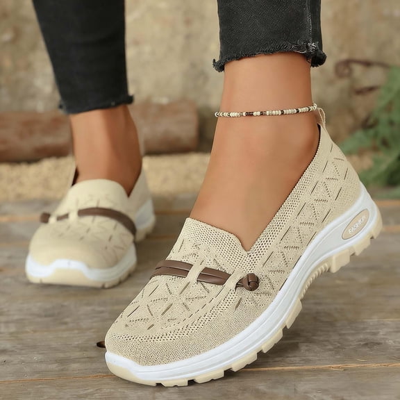 NexTorq Women's Fashion Sneakers, Slip On Sneakers Women, Walking Shoes Women, Women's Woven Breathable Sneakers,Outdoor Comfort Casual Fashion Soft Sole Orthopedic Wide Shoes, Khaki, 6