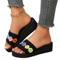 thumbnail image 1 of NexTorq Women's Flower Wedge High Heel Slide Sandals Summer Comfort Nonlip Platform Beach Sandal, Blue, 6, 1 of 7