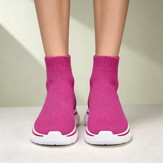 NexTorq Women's High Top Sneakers Sock Shoes Breathable Knit Walking Shoes Slip On Casual Lightweight Athletic Comfortable Footwear for Daily Wear Travel Hot Pink US-9 (EU-43)
