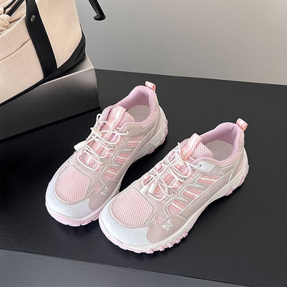 NexTorq Women's Hiking Shoes Breathable Mesh Outdoor Walking Shoes Thick Sole Athletic Bungee Lace Comfortable Footwear for Trail Daily Wear Travel and Casual Light pink US-7.5 (EU-40)