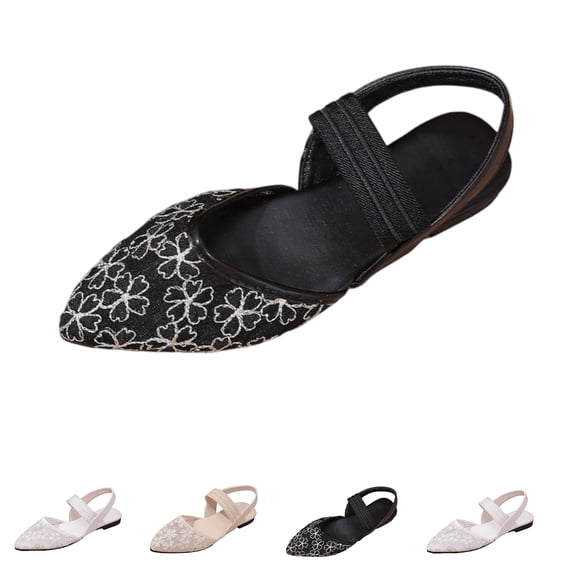 NexTorq Women's Lace Slingback Clear Embroidered Closed Pointed Toe Sandals Mesh Pumps Shoes Wedding Shoes for Bride Slingback Bridal Prom Flats, Black, 42