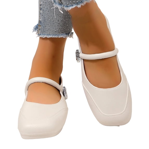 NexTorq Women's Mary Jane Shoes Square Toe Comfortable Low Heeled Shoes Women's Slip on Flats, Soft Comfortable Flat Shoes, Beige, 36